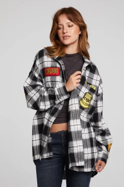Women Chaser Brand AC/DC High Voltage Flannel Button Down