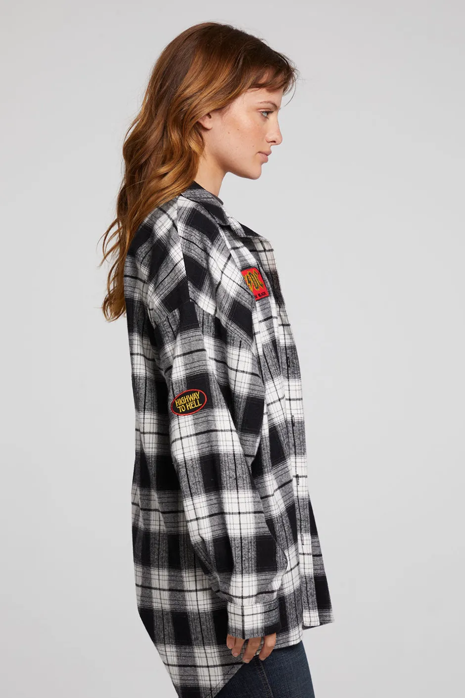 Women Chaser Brand AC/DC High Voltage Flannel Button Down