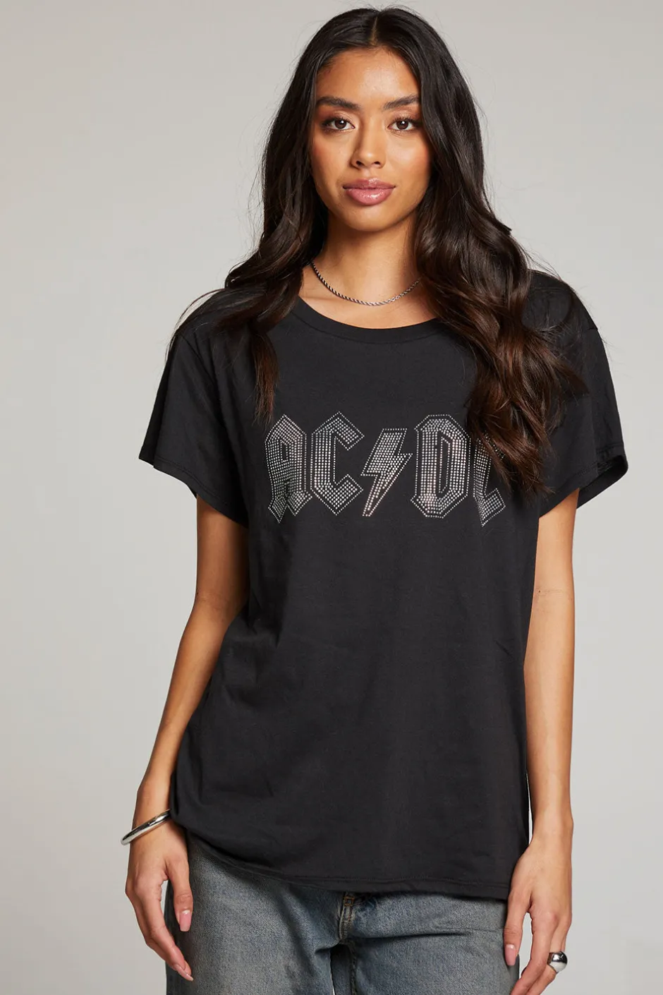 Women Chaser Brand AC/DC Studded Logo Tee