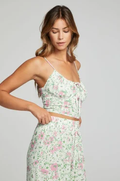 Women Chaser Brand Alana Tank Top - Grass Daisy Floral