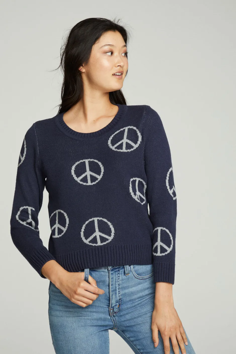 Women Chaser Brand All Over Peace Intarsia Sweater
