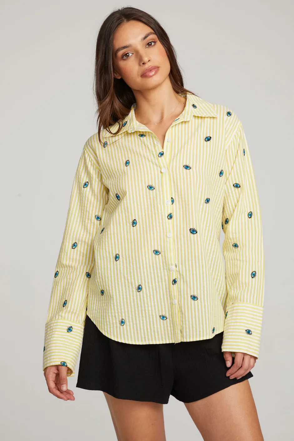 Women Chaser Brand Allover Eye Button Down