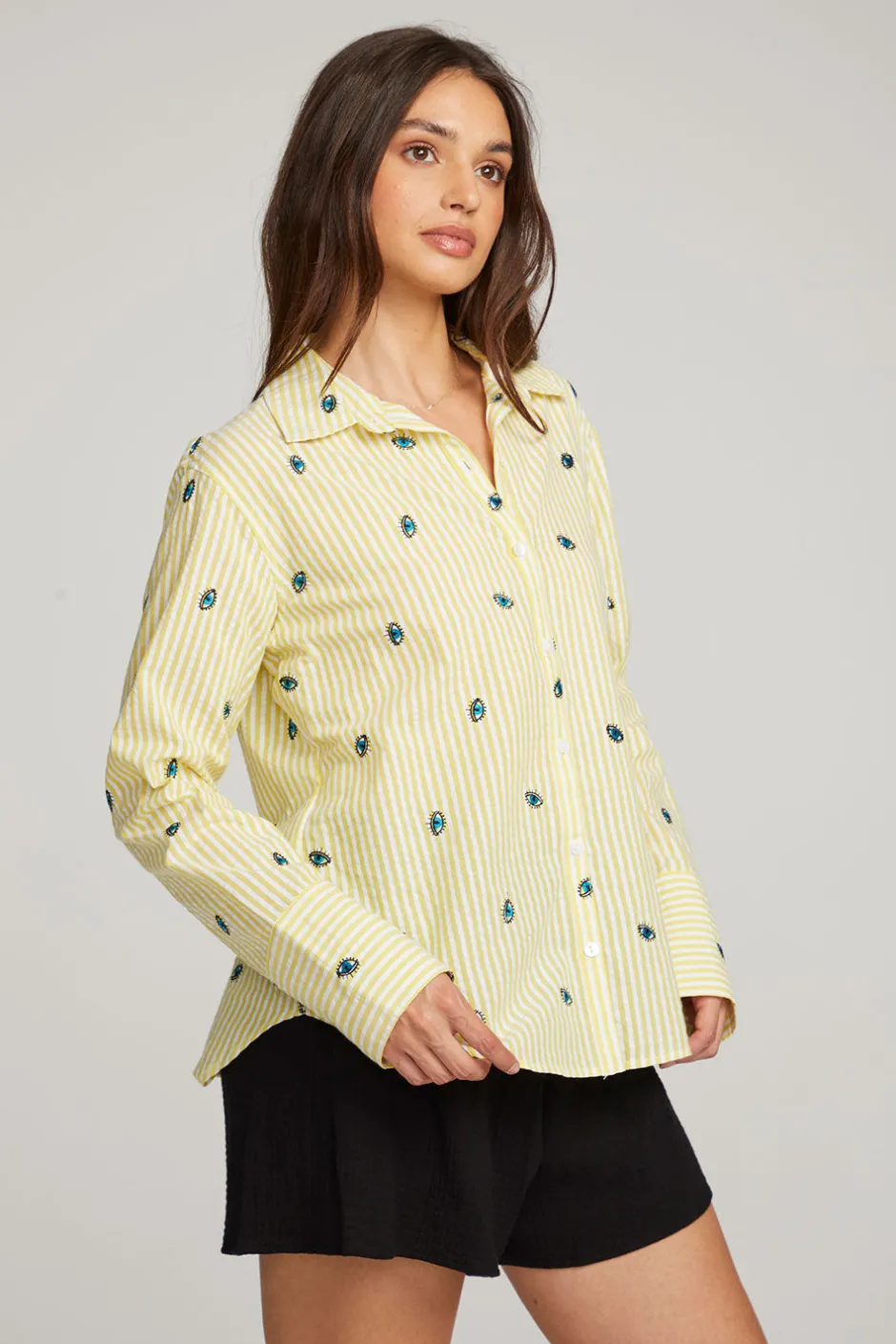 Women Chaser Brand Allover Eye Button Down