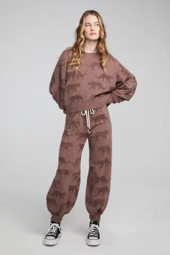 Women Chaser Brand Allover Leopards Fleece Pullover