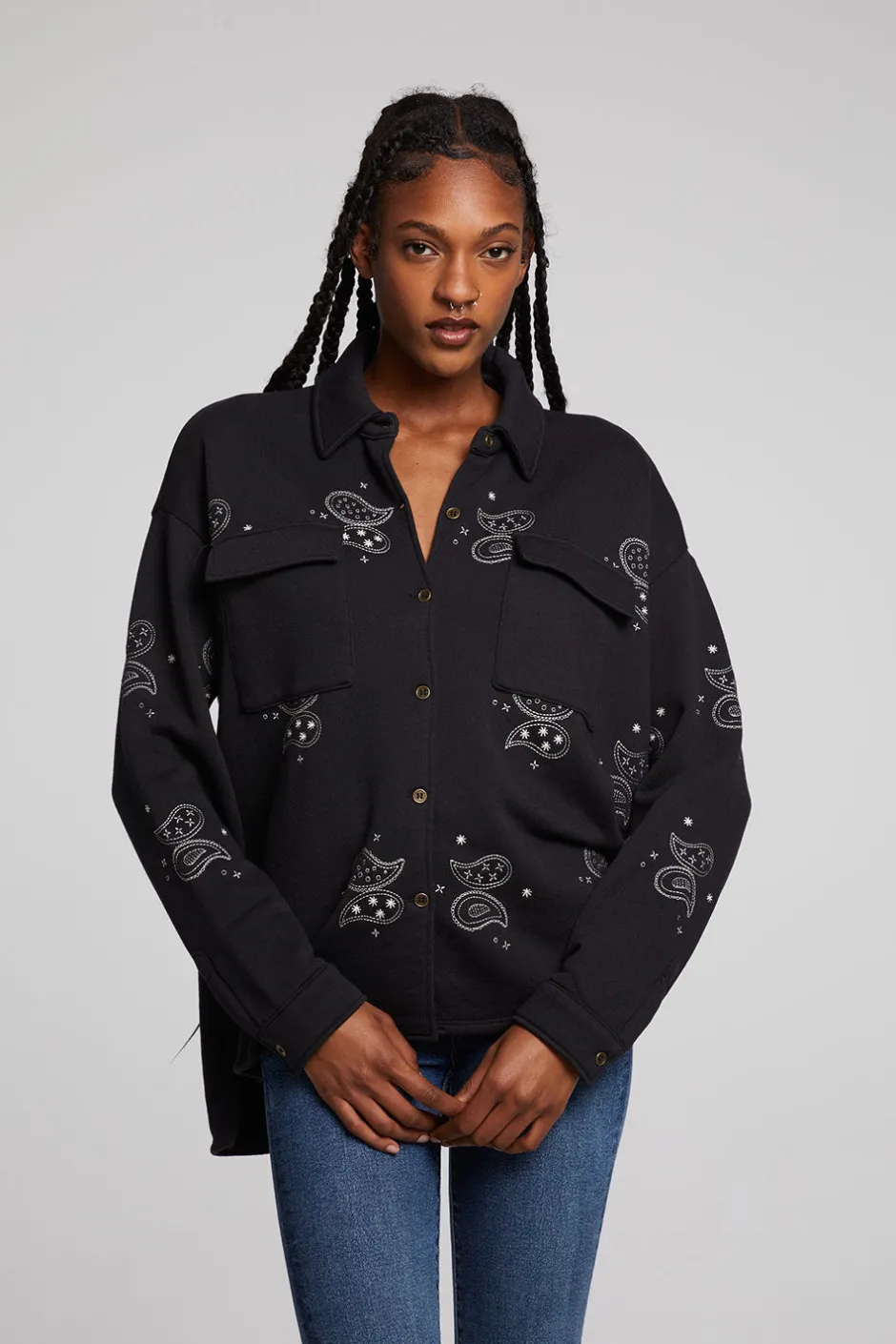Women Chaser Brand Allover Paisley Button Down