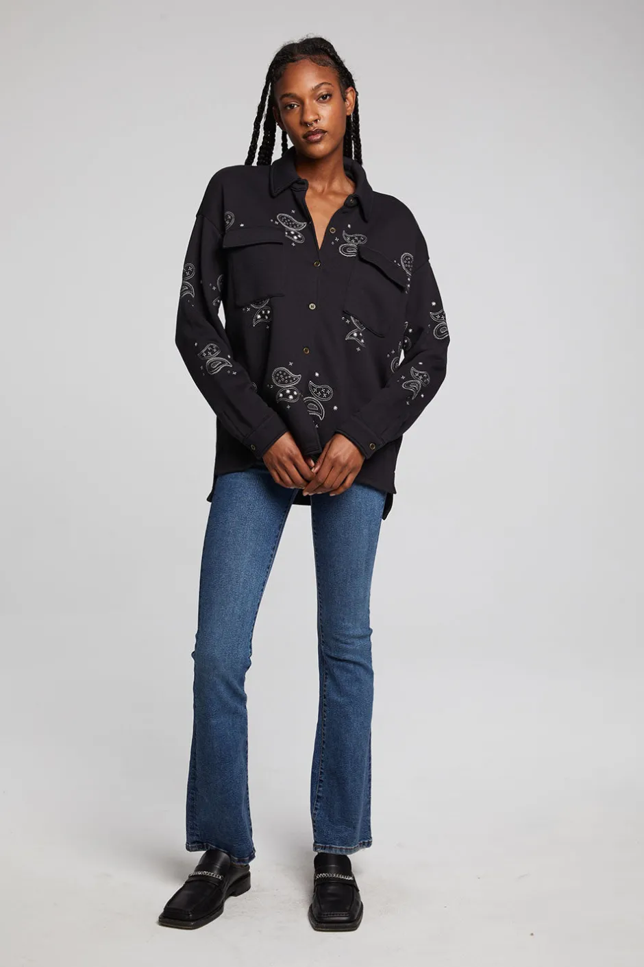 Women Chaser Brand Allover Paisley Button Down