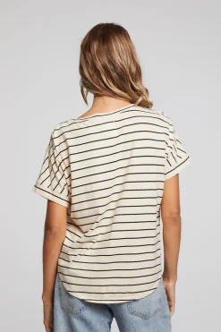 Women Chaser Brand Amber Black And Sand Stripe Tee