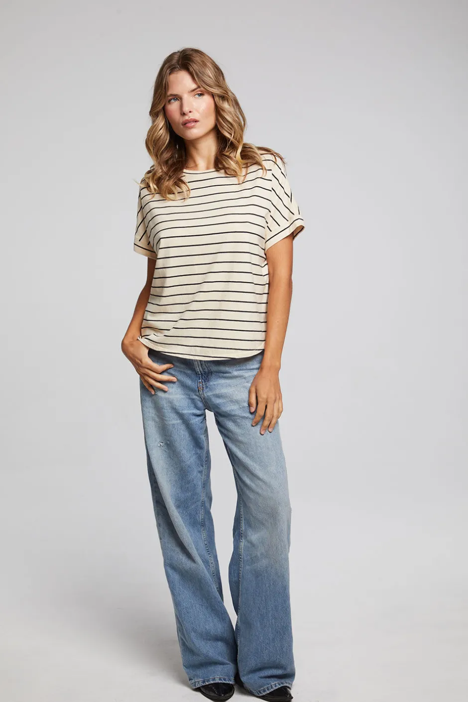 Women Chaser Brand Amber Black And Sand Stripe Tee