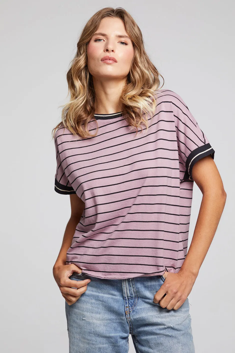 Women Chaser Brand Amber Stripe Mix Tee