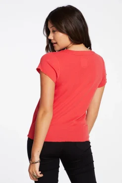Women Chaser Brand Baby Rib Short Sleeve Cropped Henley Tee