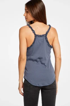 Women Chaser Brand Baby Rib V Neck Racerback Ruffle Tank