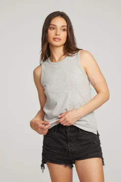 Women Chaser Brand Basic Heather Grey Slit Tank