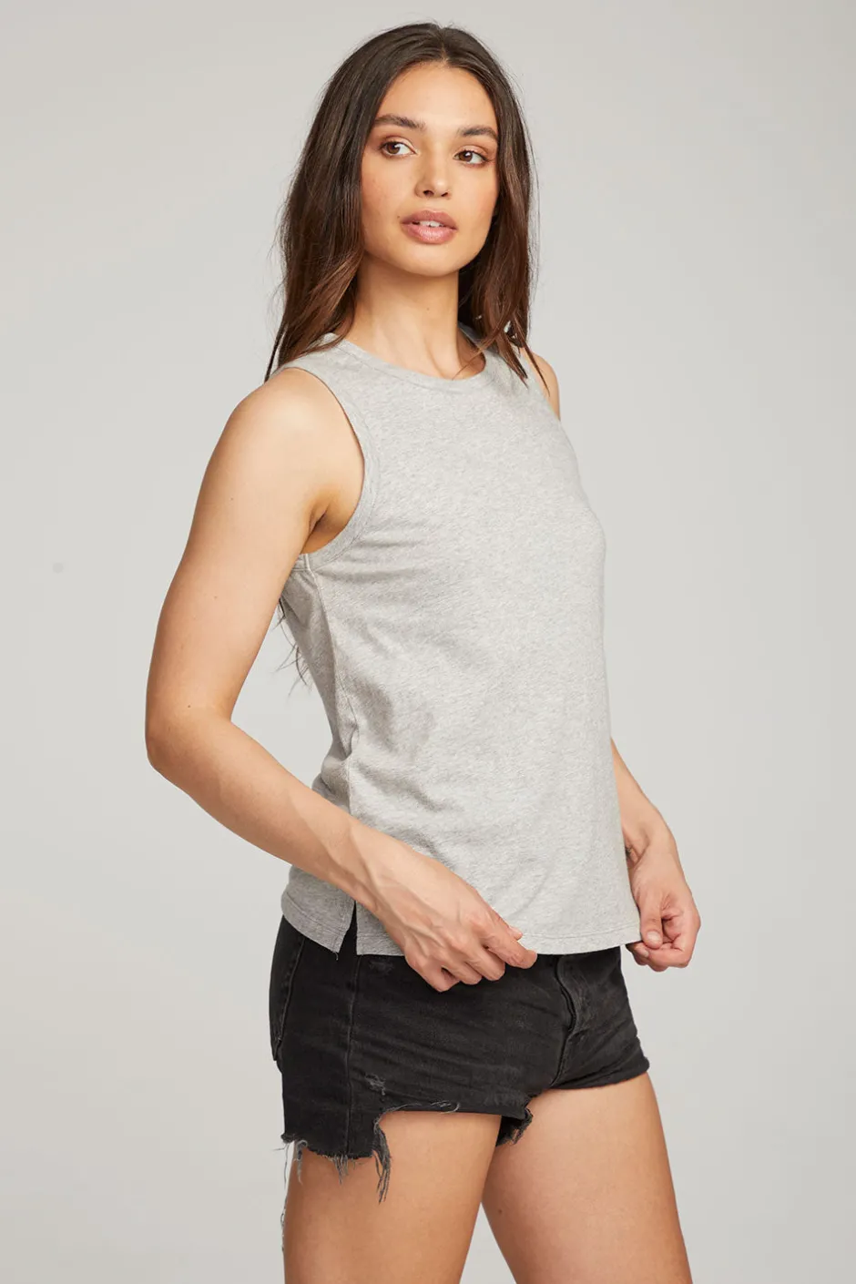 Women Chaser Brand Basic Heather Grey Slit Tank