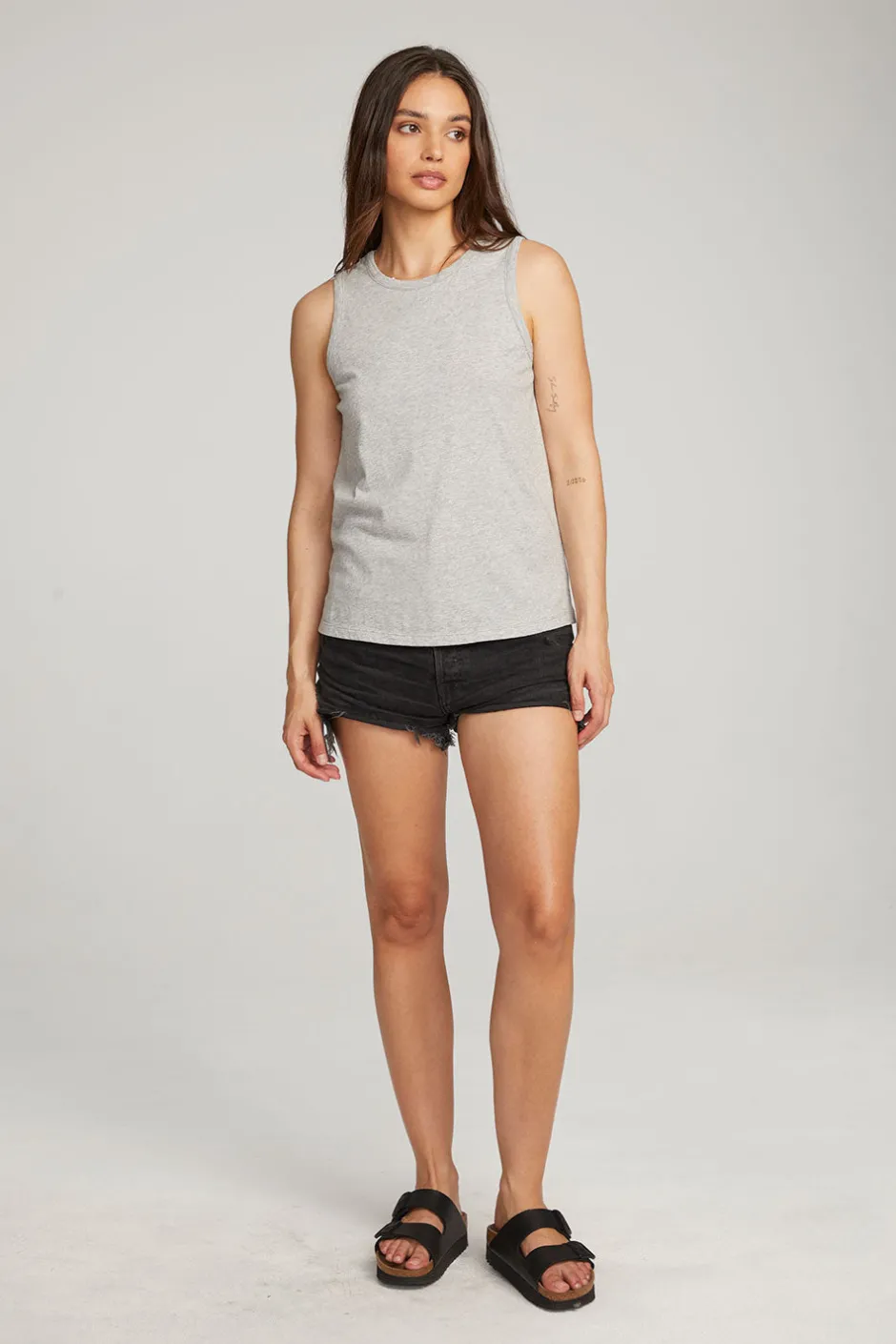 Women Chaser Brand Basic Heather Grey Slit Tank