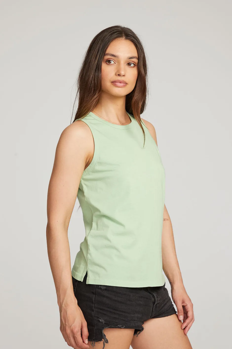 Women Chaser Brand Basic Quiet Green Slit Tank
