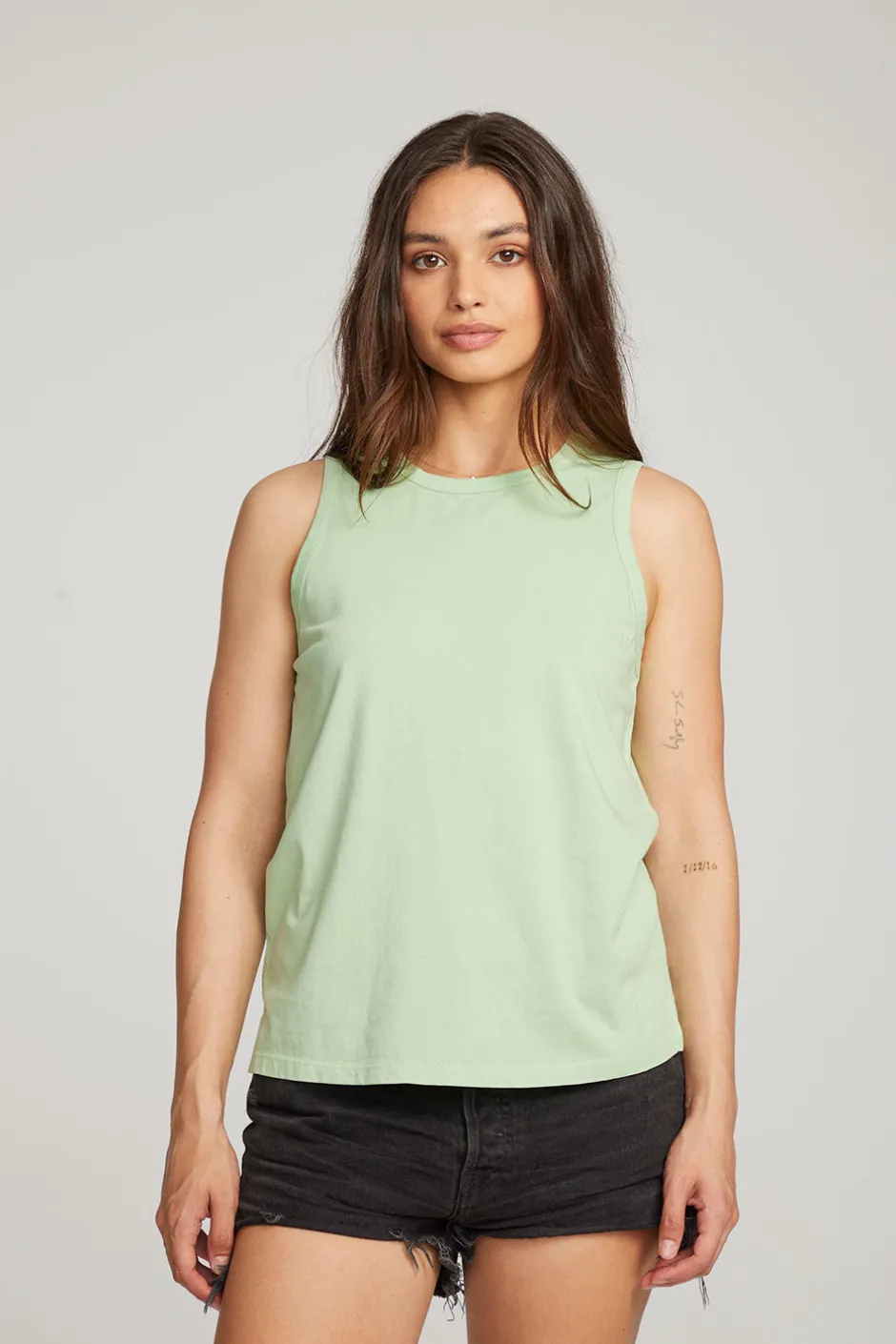 Women Chaser Brand Basic Quiet Green Slit Tank
