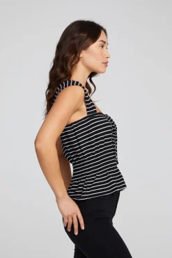 Women Chaser Brand Bayshore Tank Top - Black And White Stripe