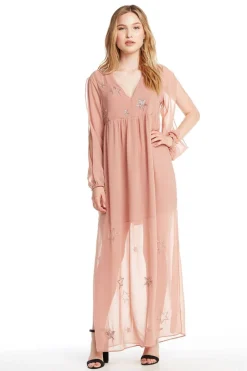 Women Chaser Brand BEADED STAR L/S V NECK MAXI DRESS