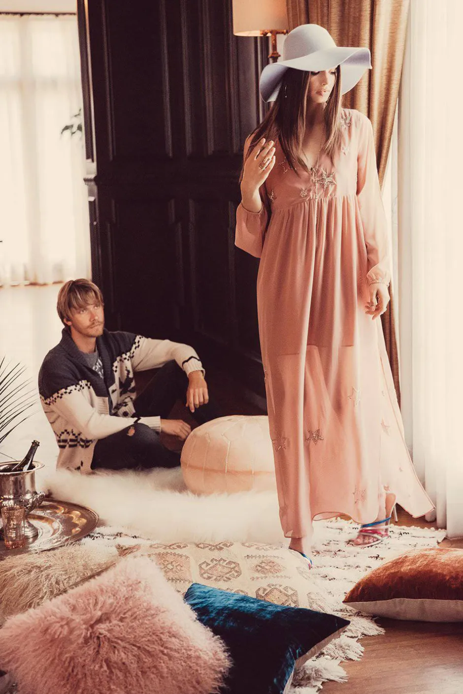 Women Chaser Brand BEADED STAR L/S V NECK MAXI DRESS