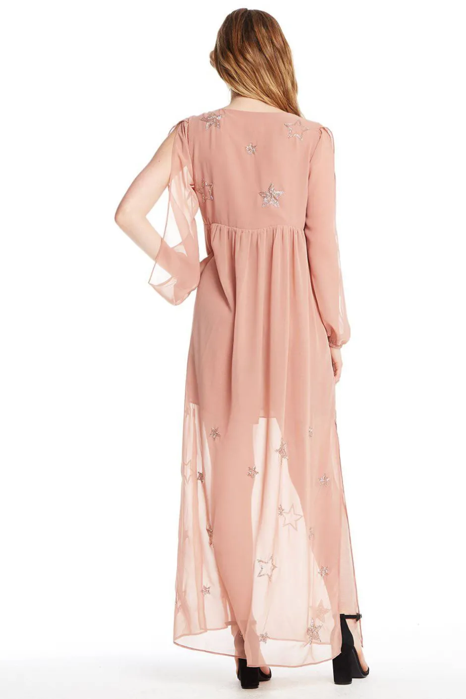 Women Chaser Brand BEADED STAR L/S V NECK MAXI DRESS