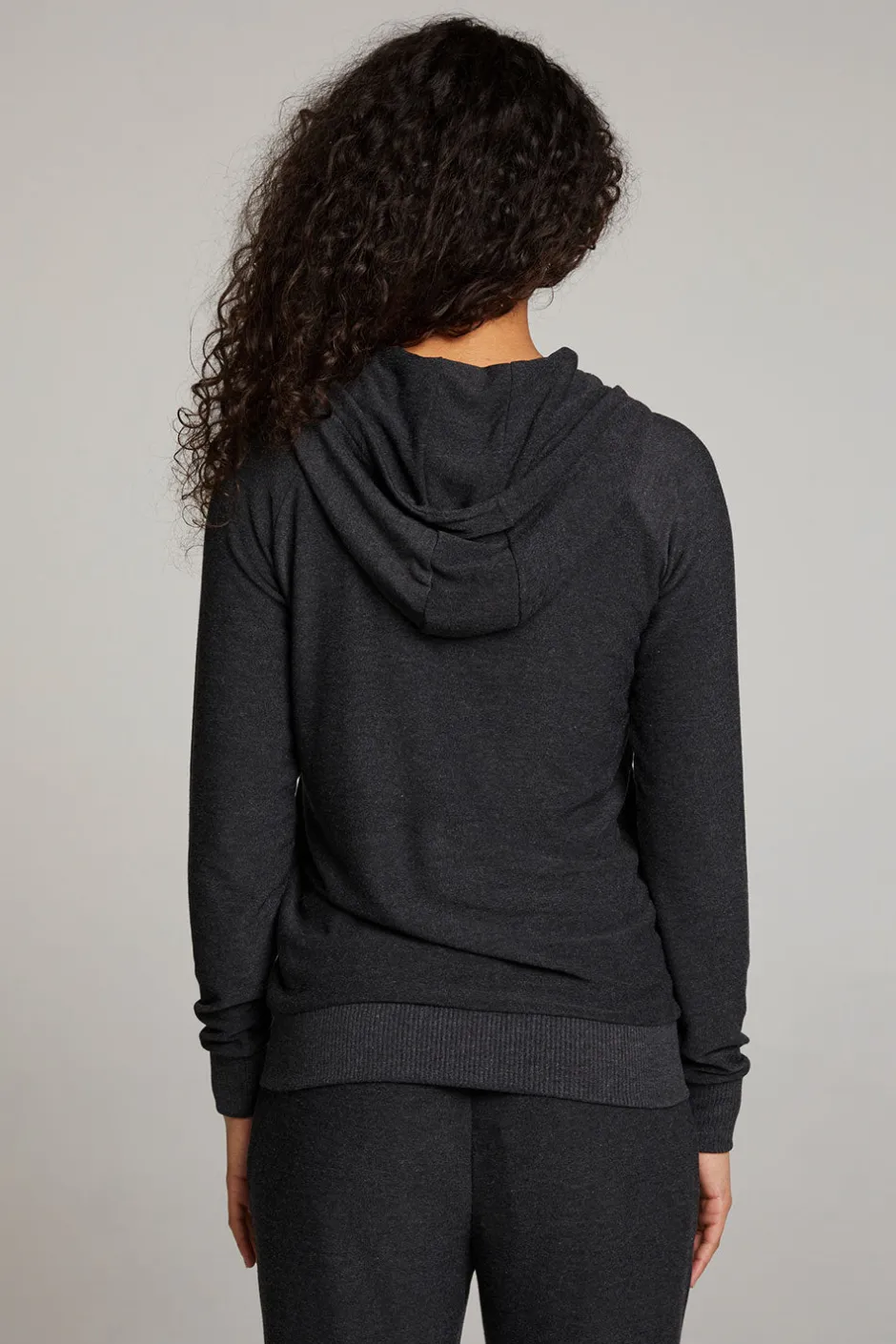 Women Chaser Brand Black Long Sleeve Raglan Zip Up Hoodie