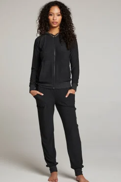 Women Chaser Brand Black Long Sleeve Raglan Zip Up Hoodie