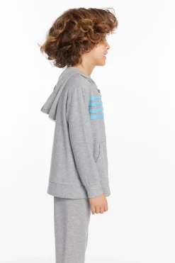 Kids/BOY Chaser Brand Boys Heather Grey Zip Up Hoodie With Strapping