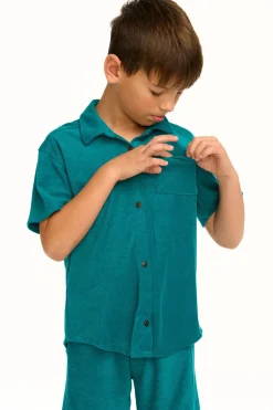 Kids/BOY Chaser Brand Boy's Lake Green Terry Cloth Button Down Collared Shirt