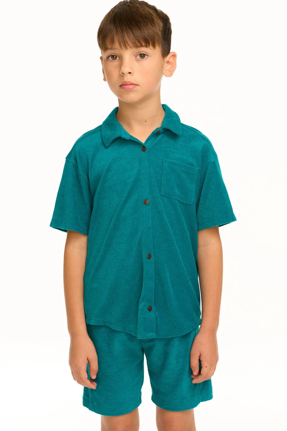 Kids/BOY Chaser Brand Boy's Lake Green Terry Cloth Button Down Collared Shirt