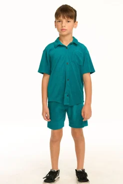 Kids/BOY Chaser Brand Boy's Lake Green Terry Cloth Button Down Collared Shirt