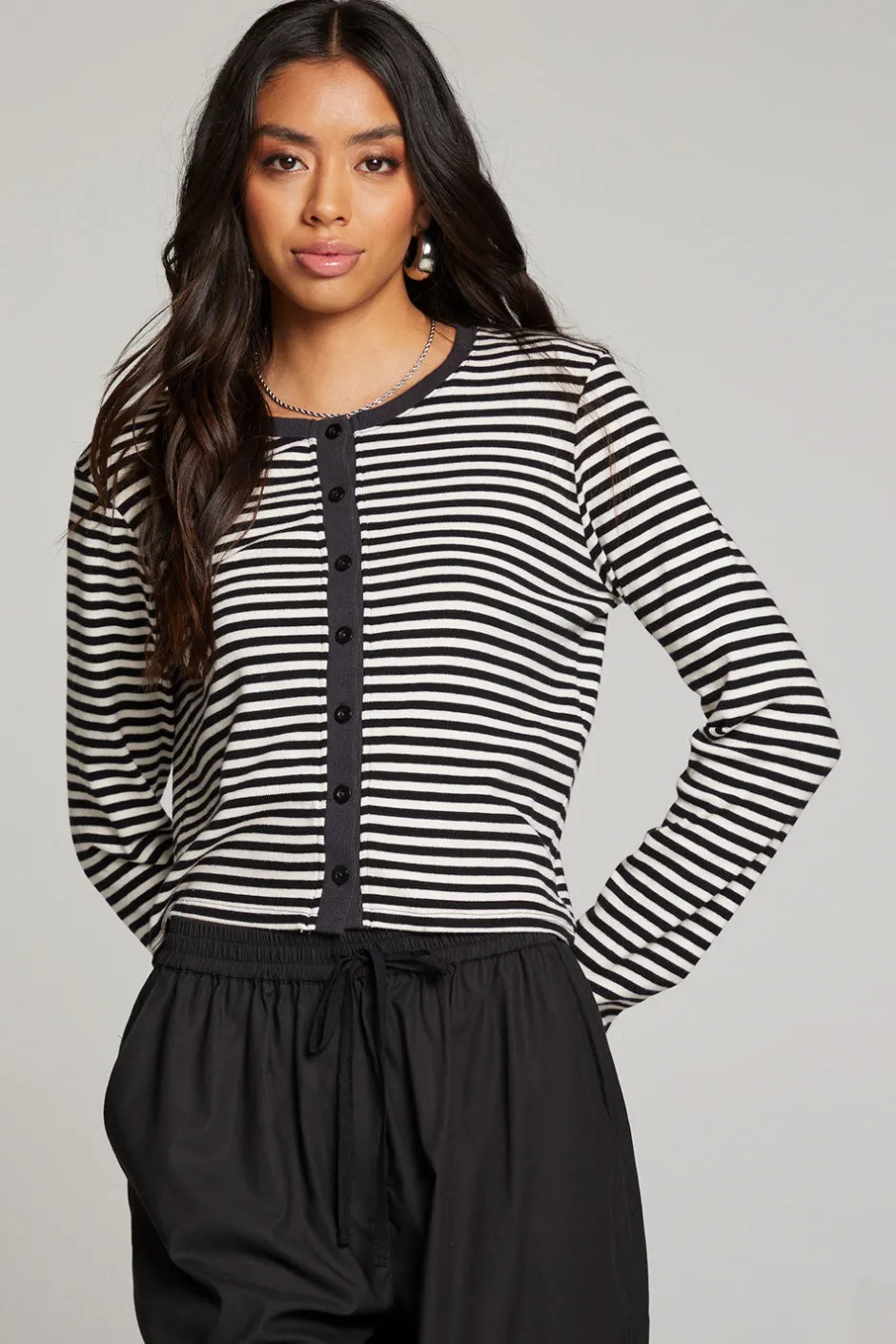 Women Chaser Brand Brady Punk Stripe Button Up Pullover