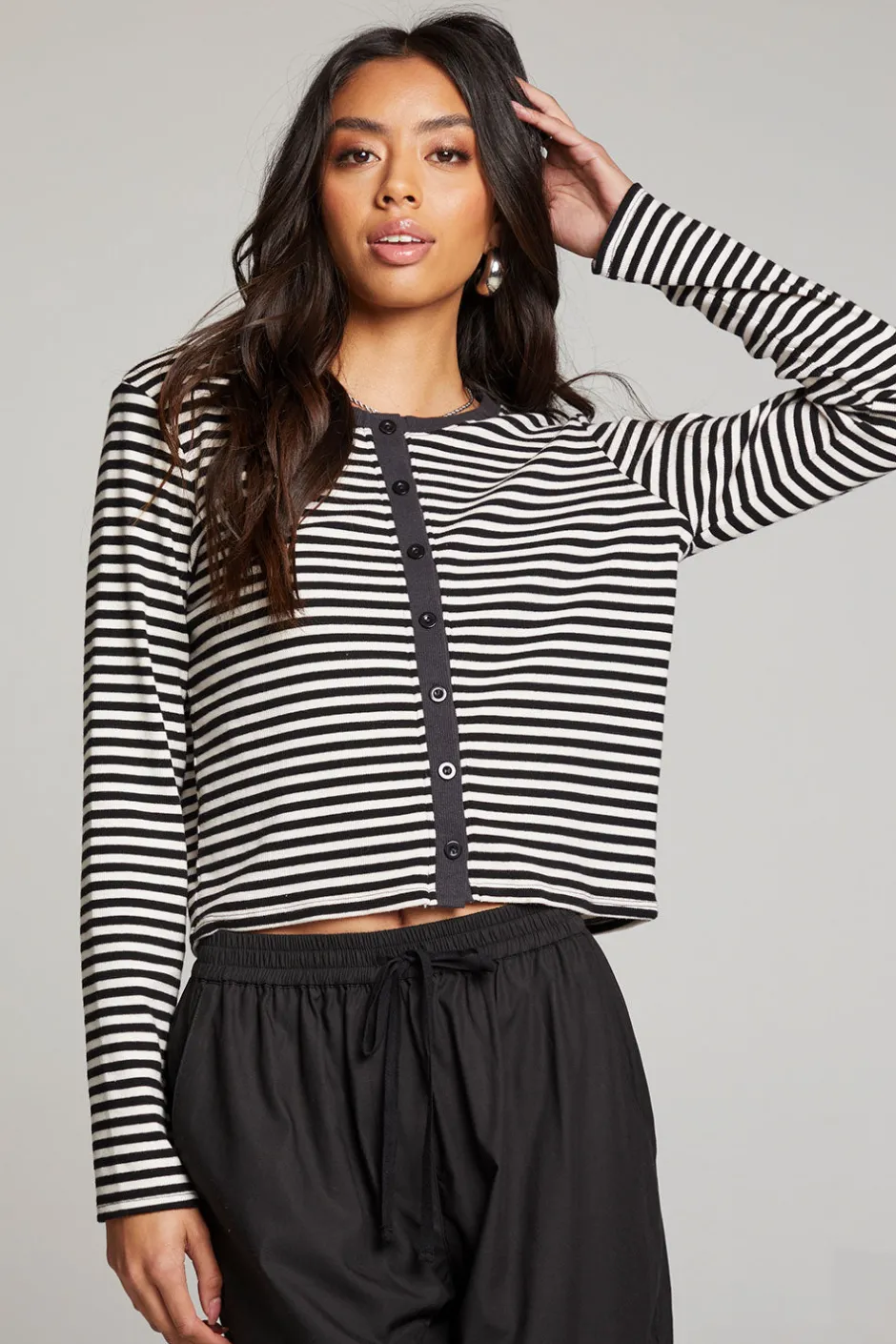 Women Chaser Brand Brady Punk Stripe Button Up Pullover