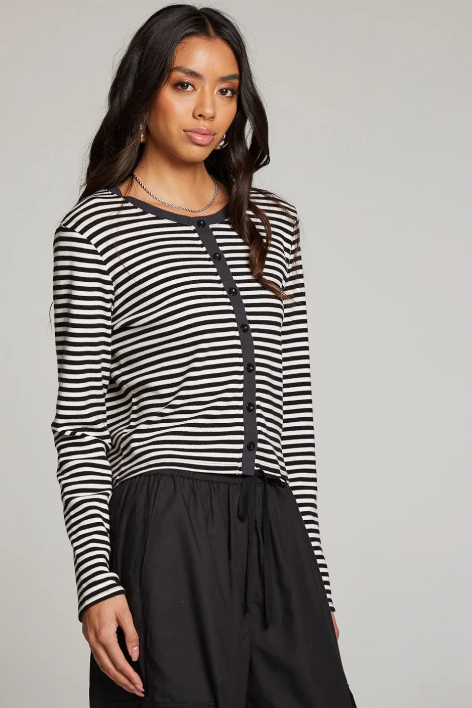 Women Chaser Brand Brady Punk Stripe Button Up Pullover