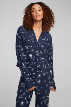 Women Chaser Brand Cali All Over Icons Henley Top