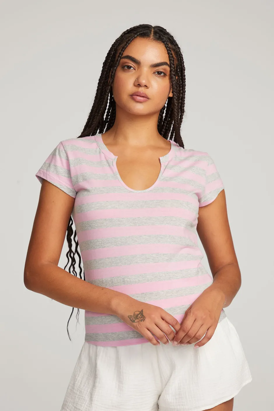 Women Chaser Brand Chandler Pastel Lavender Stripe Tee