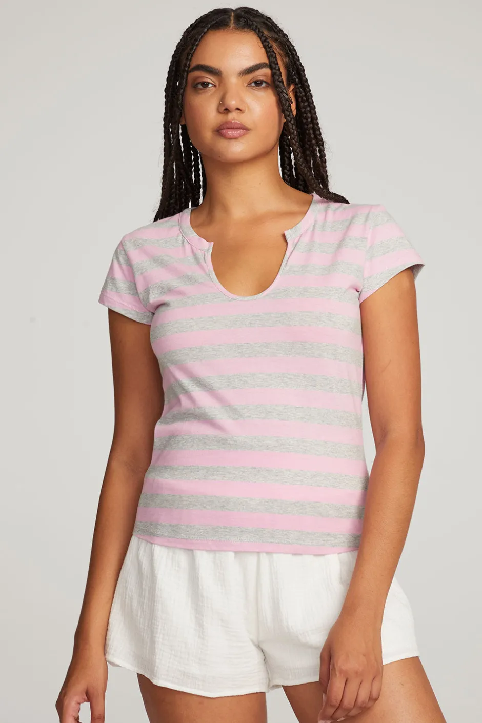 Women Chaser Brand Chandler Pastel Lavender Stripe Tee