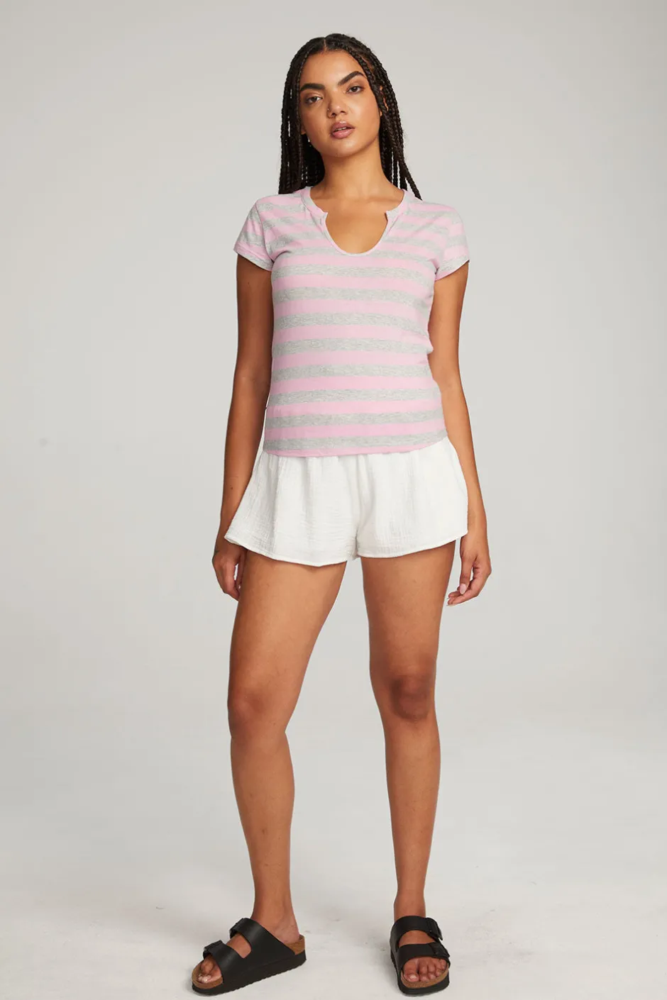 Women Chaser Brand Chandler Pastel Lavender Stripe Tee
