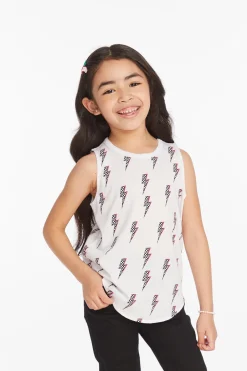 Kids Chaser Brand Checkered Bolts Girls Muscle Shirt