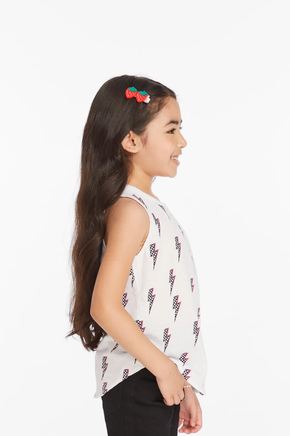 Kids Chaser Brand Checkered Bolts Girls Muscle Shirt