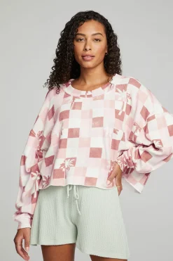 Women Chaser Brand Checkered Palms Print Pullover