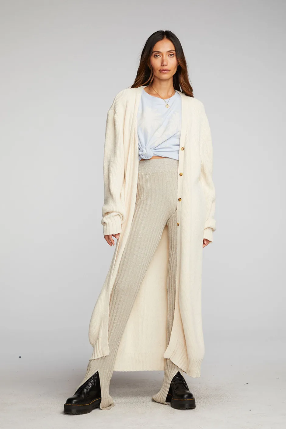 Women Chaser Brand Chenille Sweater Knit Button Down Long Cardigan