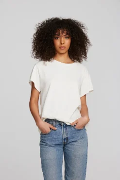 Women Chaser Brand Coast Cotton Jersey Crewneck Tee With Rib Neckband