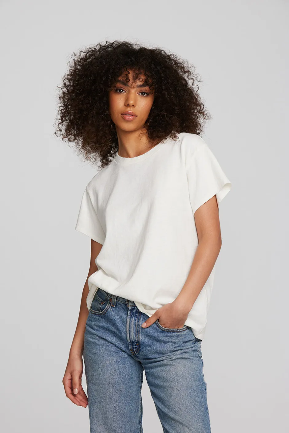 Women Chaser Brand Coast Cotton Jersey Crewneck Tee With Rib Neckband