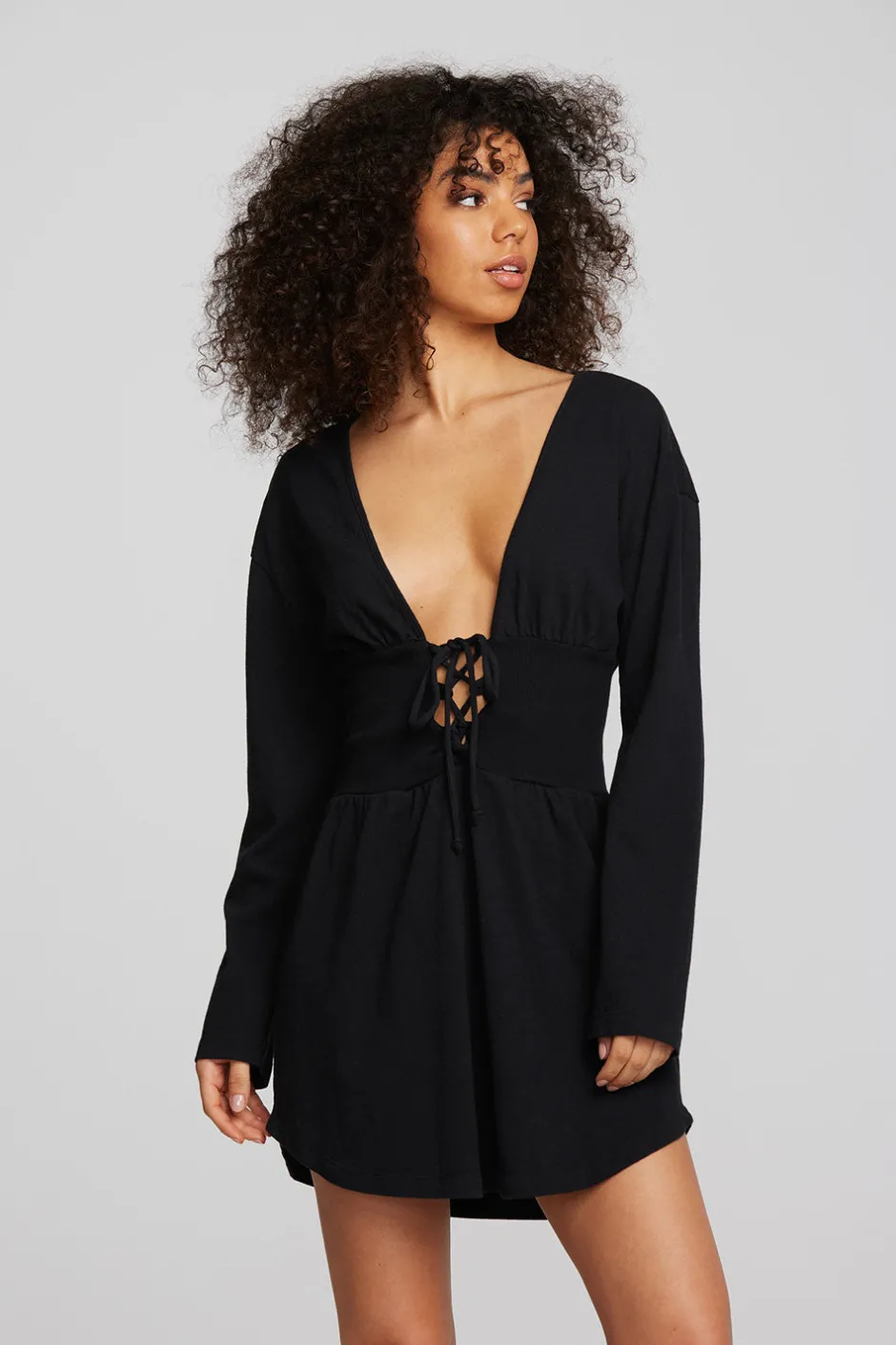 Women Chaser Brand Coast Cotton Jersey Long Sleeve Mini Dress