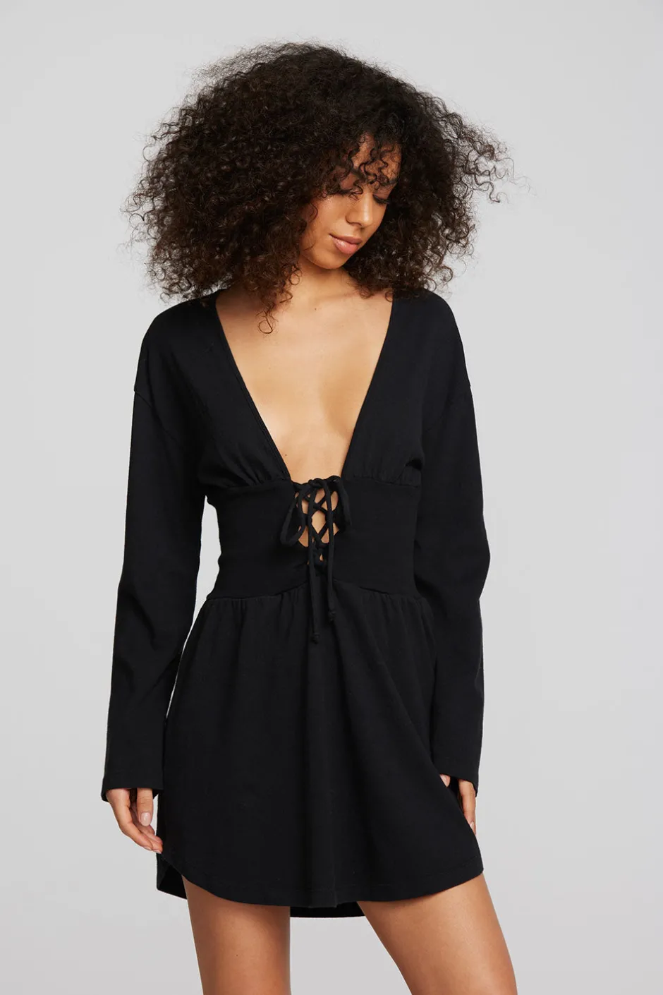 Women Chaser Brand Coast Cotton Jersey Long Sleeve Mini Dress