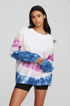 Women Chaser Brand Coast Cotton Jersey Long Sleeve Tee With Blousant Sleeves And Rib