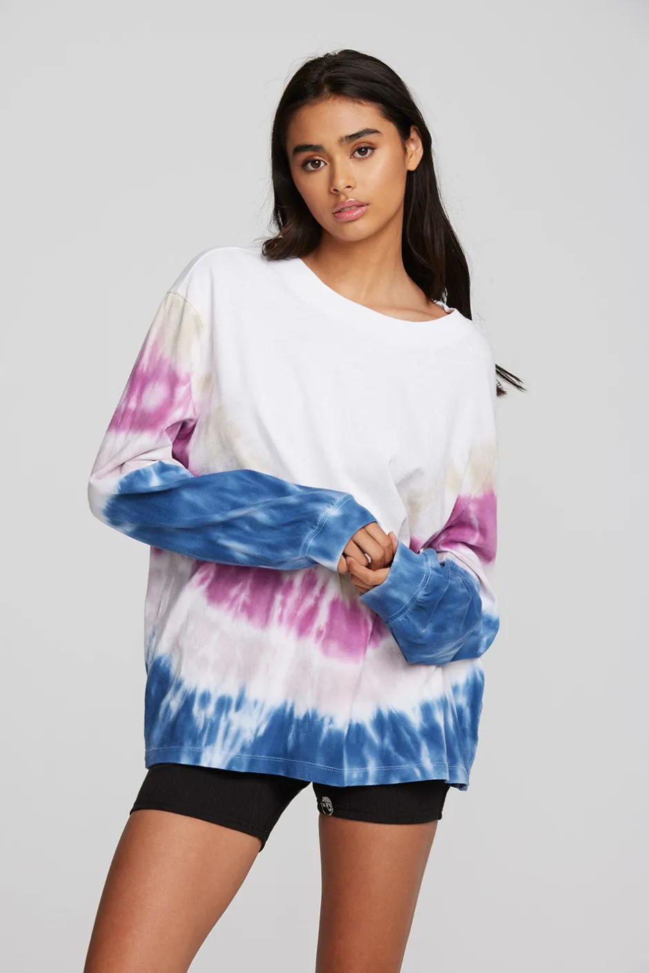 Women Chaser Brand Coast Cotton Jersey Long Sleeve Tee With Blousant Sleeves And Rib
