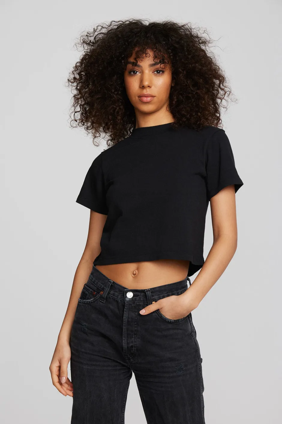 Women Chaser Brand Coast Cotton Jersey Mockneck Tee With Rib