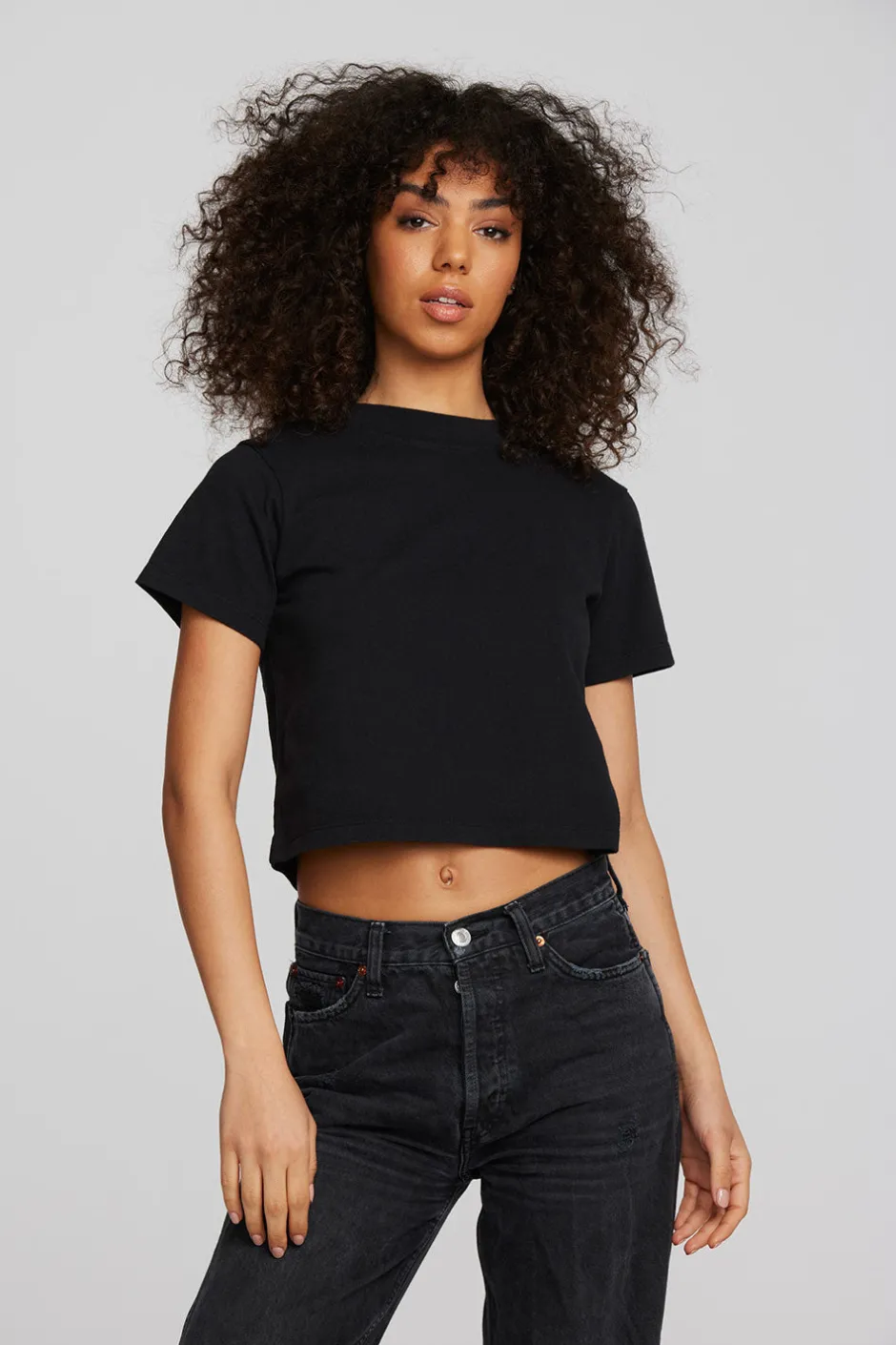 Women Chaser Brand Coast Cotton Jersey Mockneck Tee With Rib
