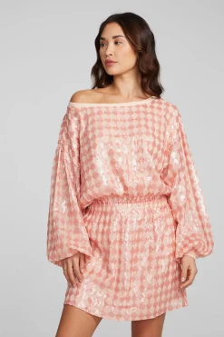 Women Chaser Brand Cooper Long Sleeve Mini Dress Embellished Check